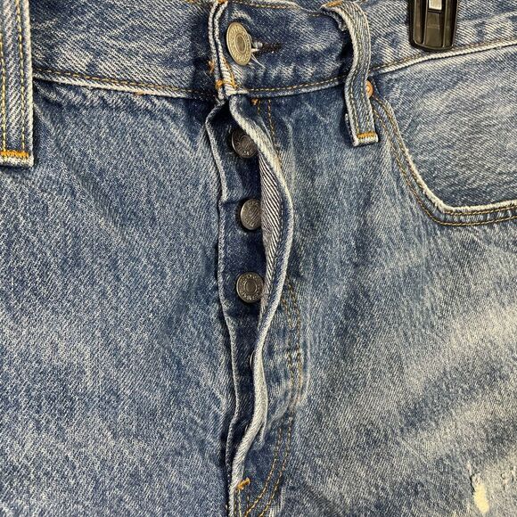 Levis Premium Jean Shorts Womens 34 501 Button Fly Distressed Denim Cut-Off Boho - Picture 6 of 11